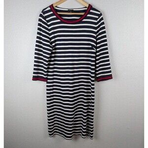 Talbots Black White Striped Cotton Knit T-Shirt Dress Sz L Nautical Coastal Mb